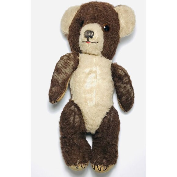 Antique Mohair Bear Two Tone Brown & White Jointed Glass Eyes Claws Tongue Teddy - Picture 2 of 15